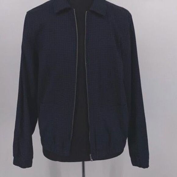 TOPMAN UK Plaid Harrington Jacket Collared Cotton Blue Black‎ Large - Picture 8 of 16